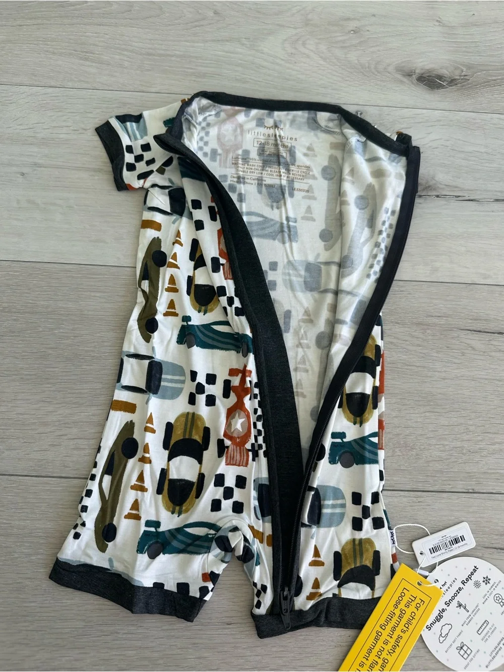 Little Sleepies Fast Lane Shorty Zippy White/Black 12-18 Month NWT IN PACKAGE